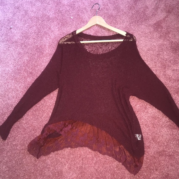 LF maroon sweater with lace - Picture 4 of 4